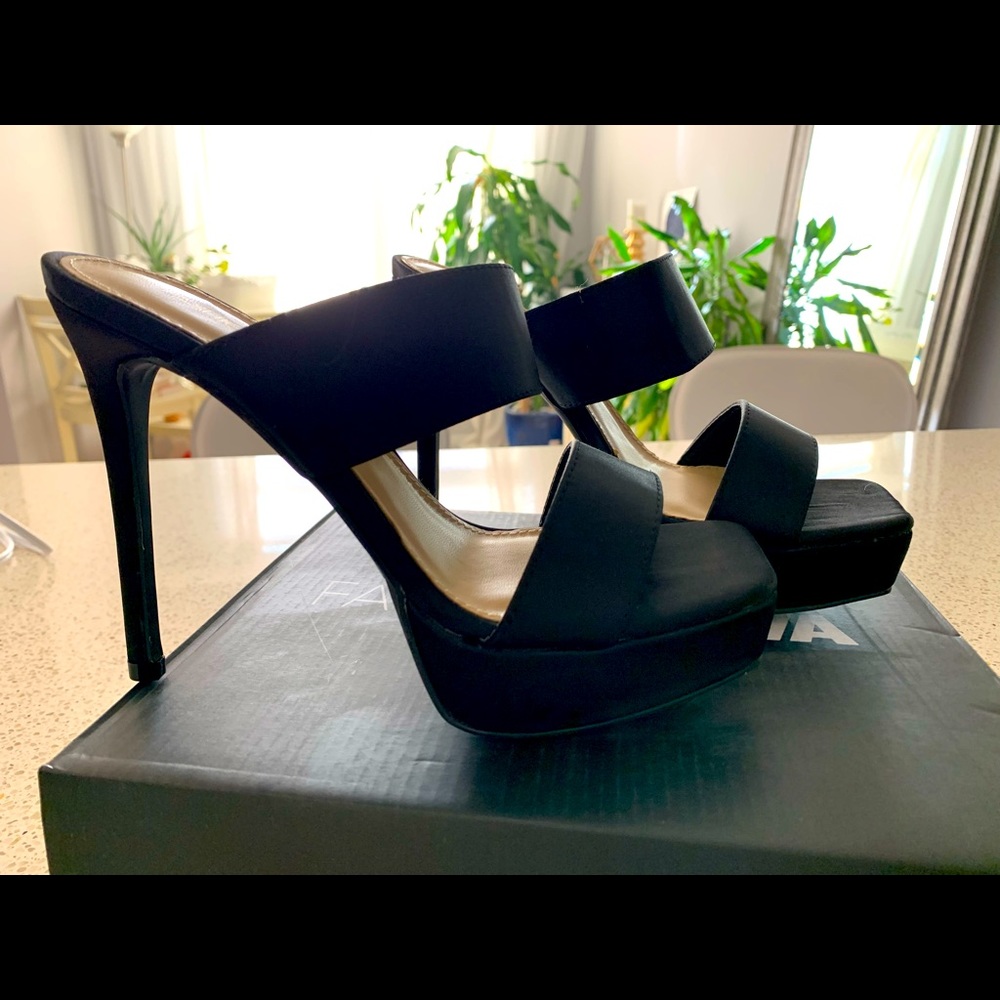 BNIB black satin heels